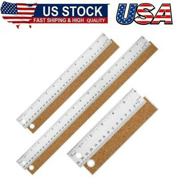 Metal Ruler with Cork Backing,6+12+18 Inch Stainless Steel Rulers 6Inch 12Inch