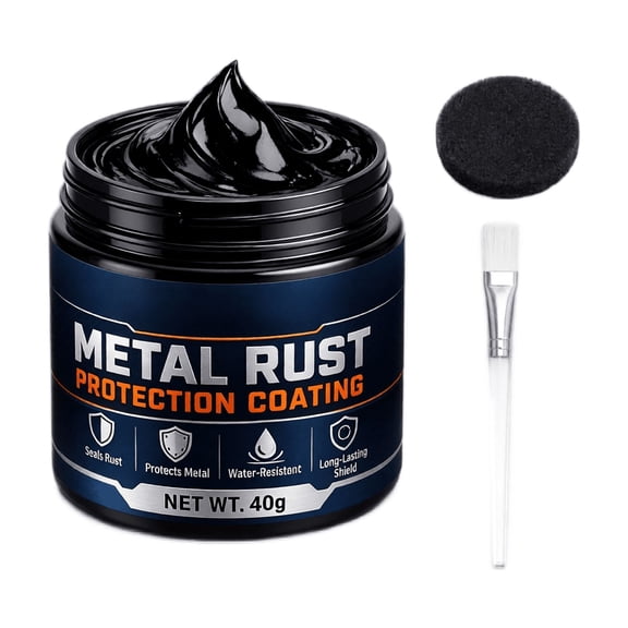 Metal Rust Protection Black Repair Paste, 40g(1.4oz) Kit | Matte Black AntiRust Coating with Brush & Cleaning Pad, for Cars, Railings, Fences, Tools & Household Metal Surfaces