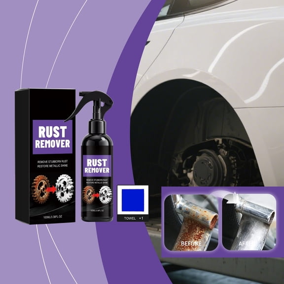 Metal Rust Remover Kit, Paint-Safe Dissolver and Refurbishment Solution with Towel, 3.38 fl oz