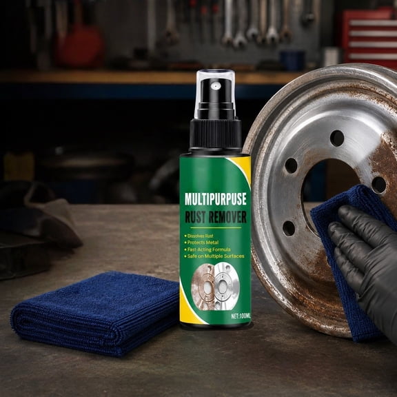 Metal Rust Remover Kit Spray Cleaner with Towel, Multi Purpose Rust Dissolver and Polishing Solution for Hardware Tools Auto Parts Household Metal Surfaces and Daily Maintenance