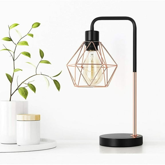 Metal Rustic Industrial Desk Lamp with Geometric Cage Shade Bedside Reading Lamp