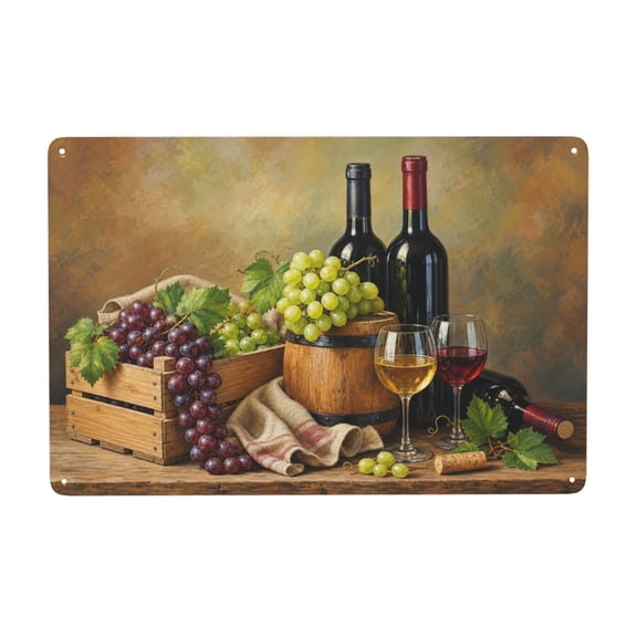Metal Rustic Wine Theme Wall Decor Sign with Grapes, 8x12 Inch
