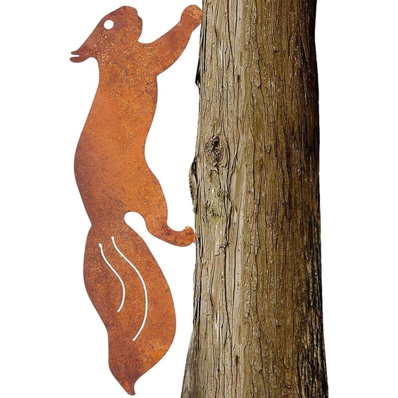 Metal Rusty Running Squirrel to Screw in Wood Rust Silhouette Squirrel Decor Art Ornament Exquisite Animal Sculpture Tree Stake Decoration for Home Garden Yard Outdoor 11.81 x 3.94inch Brown