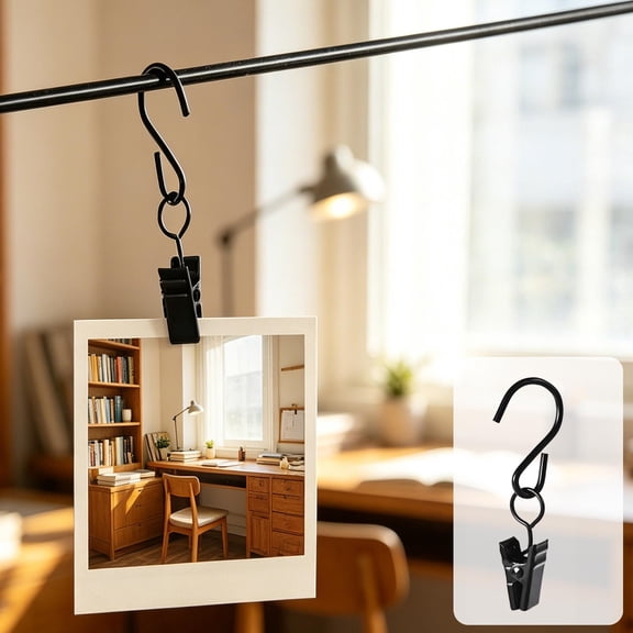 Metal S Hook Clips, Stainless Steel Curtain Hanger Clamps, String Light Hanging Clips for Photos, Christmas & Holiday Indoor Outdoor Decor