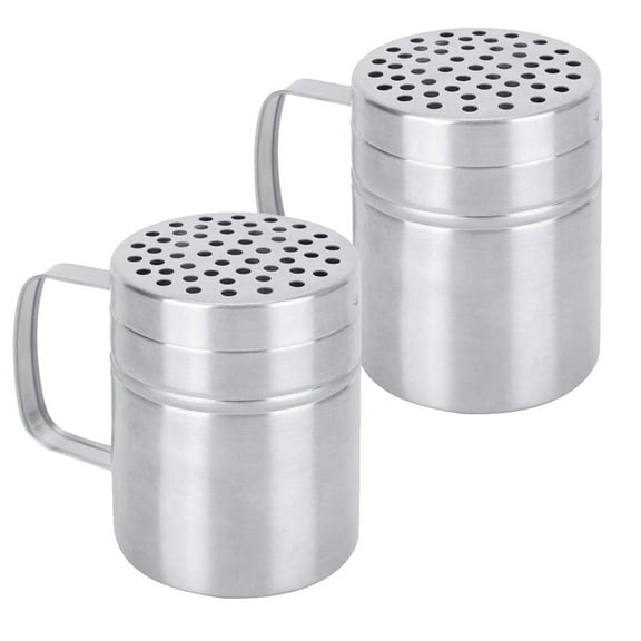 Metal Salt Pepper Dredge Shakers - With Handle - Seasonings Spice Shakers With Holes -For Dispensing Salt, Sugar,Seasoning - Large