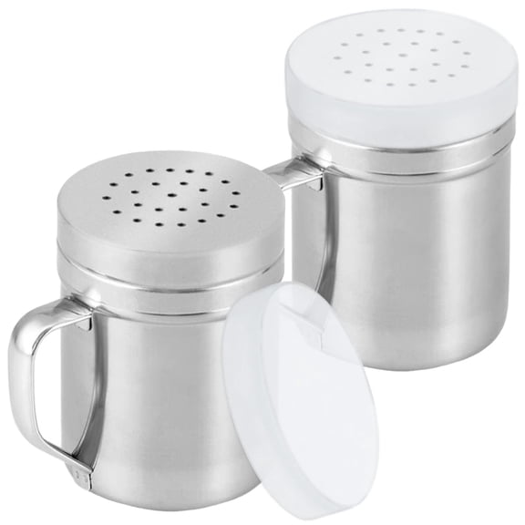 Metal Salt Pepper Dredge Shakers - With Handle - Seasonings Spice Shakers With Holes and Lids - 10 Ounce, 2pcs