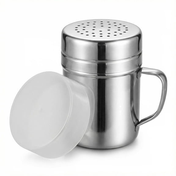 Stainless Salt Pepper Dredge Shakers With Handle, Seasonings Spice Shakers With Holes and Lids, 1pcs 5.5 ounces