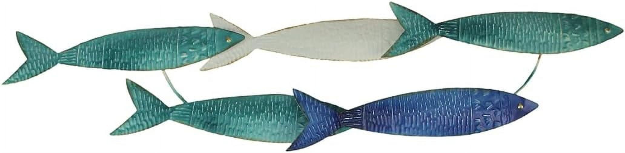 Blue and White Metal Coastal Fish Wall Sculpture 34 Inch
