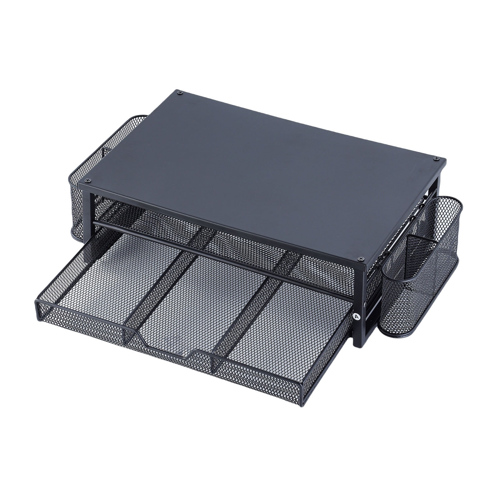 Metal Screen Stand with Ventilation Drawer and Side Storage Computer Monitor Stand Laptop Stand Desk Organiser Shelf