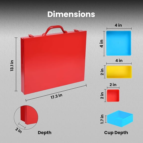 Metal Screw Organizer Box - Nut and Bolt Organizer with 20 Removable Color-Coded Compartments for Easy Sorting and Customization - High Strength Steel Tool Box in Red