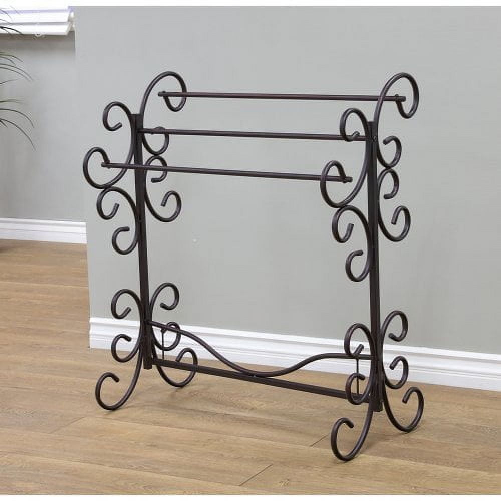 Classic Black Metal Scroll 3-Shelf Blanket Rack