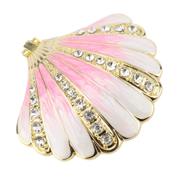 Metal Seashell Trinket Box with Rhinestone Accent, Hinged Alloy Jewelry Display Holder for Rings and Earrings, 2.8 x 2.6 1.2 Inch metal Rhinestone Decor Jewelry Display Holder