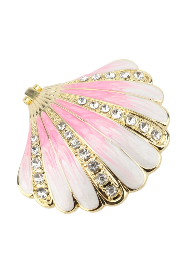 Metal Seashell Trinket Box with Rhinestone Accent - Hinged Alloy Jewelry Holder for Rings & Earrings, 2.8" x 2.6" 1.2" metal Rhinestone Decor Jewelry Display Holder Earrings Ring