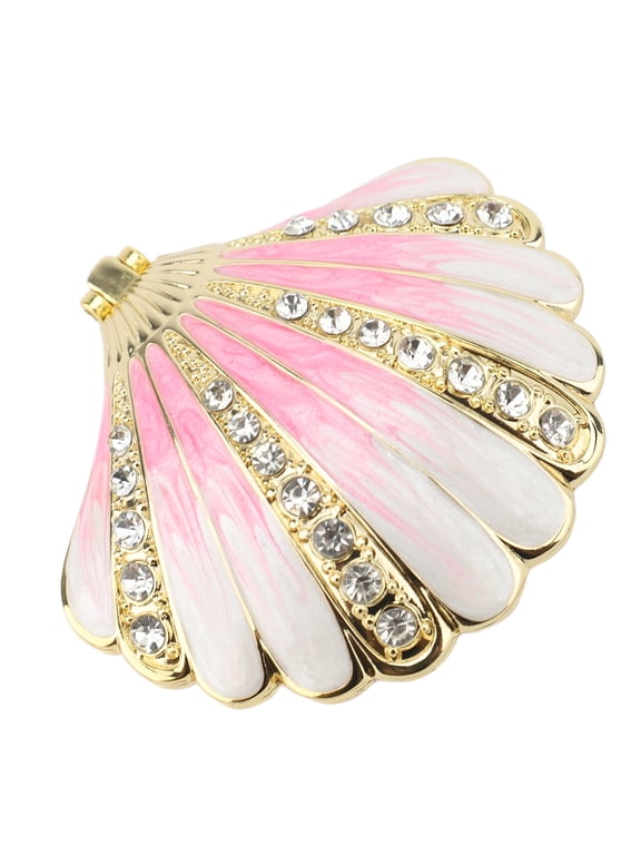 Metal Seashell Trinket Box with Rhinestone Accent - Hinged Alloy Jewelry Holder for Rings & Earrings, 2.8" x 2.6" 1.2" metal Rhinestone Decor Jewelry Display Holder Earrings Ring