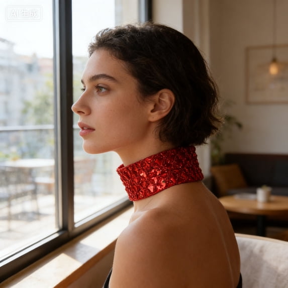 Metal Sequin Choker Necklace, Velvet Lined Sparkling Collar Accessory For Women Party Festival Evening Outfits And Stylish Gift For Fashion Enthusiasts