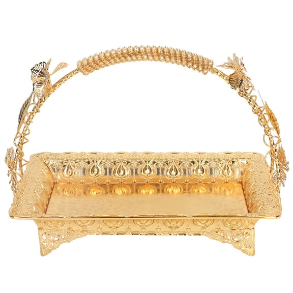 Metal Serving Platter, Coffee Serving Tray Elegant Vintage Carved Pattern Zinc Alloy Eye Catching  For Cafe