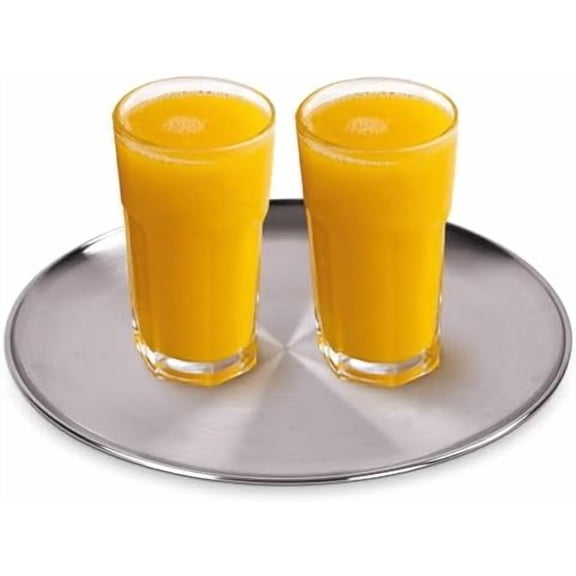 Metal Serving Tray - Round Silver Serving Tray - Circular Metal Platter - Cocktail Serving Bar Tray - Chrome-Plated Steel Tray for Coffee Table - 13.3 x 0.4 inches