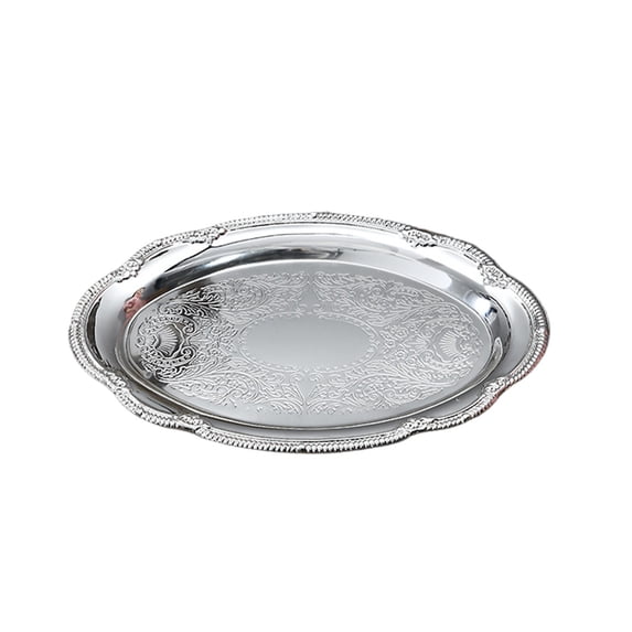 Metal Serving Tray, Vintage Floral Embossed Dinner Plates, Reusable Platter for Hotel Restaurant,Wedding Banquet,Fruit Dessert Display