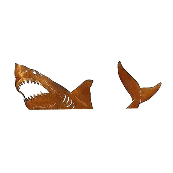 Metal Shark Yard Art Garden Stake - Rustic Iron Shark Decor With Open Mouth & Fins, Weather-Resistant Outdoor Sculpture For Lawn, Patio, Backyard, Garden Decorations