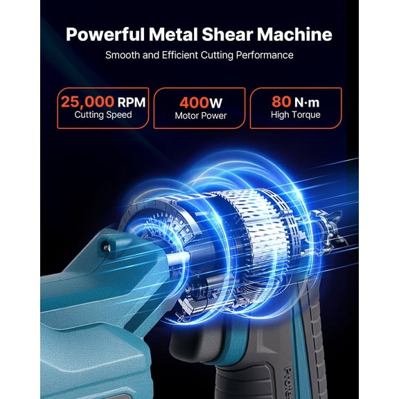 Metal Shear,Cordless Sheet Metal Cutter with 360-Degree Pivoting Head,Double Blades,110VAC 20VDC,Cuts 18 GA Galvanized Steel,20 GA Stainless Steel,Aluminum,Plastic,Cardboard,2800SPM