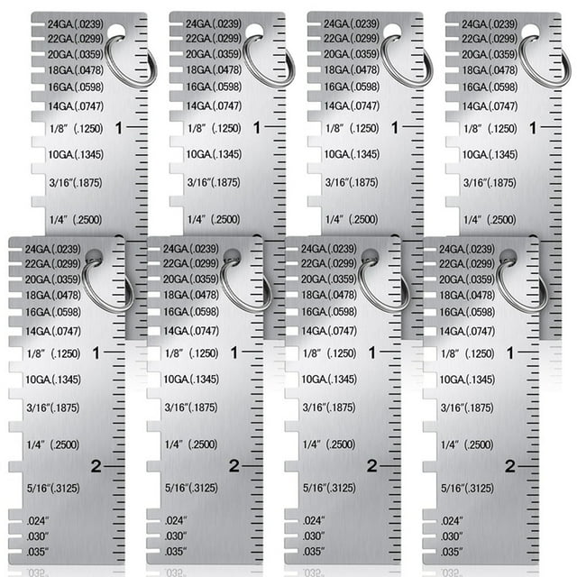 Metal Sheet Thickness Gauge, 8 Pack Stainless Steel Wire Gauge Size