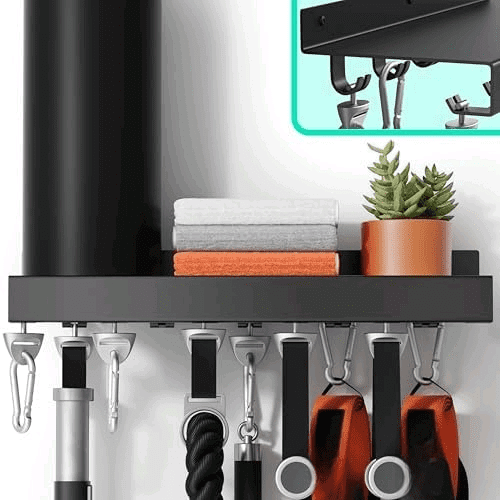 Metal Shelf Compatible with Tonal Accessories, Floating Shelf Organizer for Home Gym Storage, T-Lock Adapters Bracket Hanger, Gym Rack Wall Mounted with Hooks, Black Workout Holder