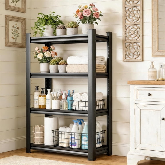 Metal Shelving, 44"H Heavy Duty Metal Storage Rack, 4 Tier Adjustable Shelving Unit with 2-in Thickened Layer, 10 Mins Quick Assembly Storage Shelves for Kitchen Office Warehouse, 14"D x 20"W