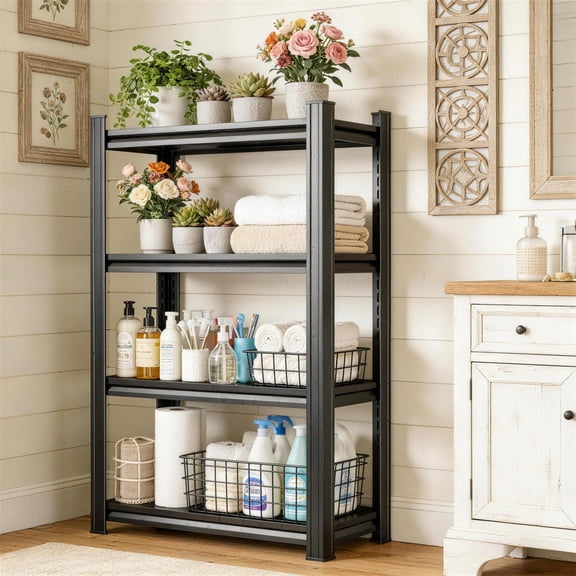Metal Shelving, 44"H Heavy Duty Metal Storage Rack, 4 Tier Adjustable Shelving Unit with 2-in Thickened Layer, 10 Mins Quick Assembly Storage Shelves for Kitchen Office Warehouse, 14"D x 20"W