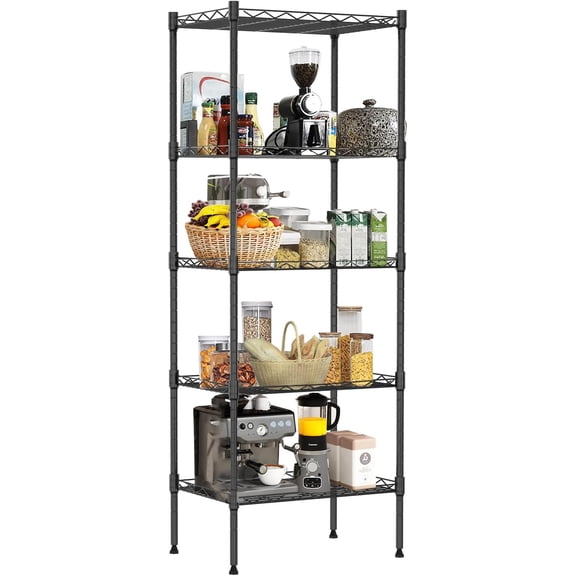Metal Shelving Closet Storage Shelves Tall Skinny Shelf Kitchen Pantry Shelf Narrow Wire Shelving Unit for Small Spaces, Adjustable Organizing Rack Kitchen Racks and Shelves for Storage (Black)