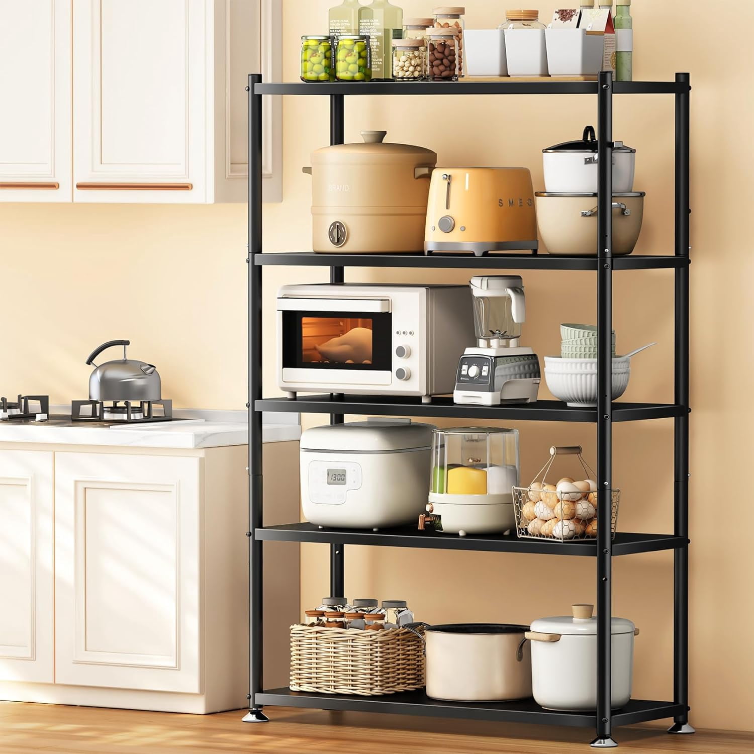 Kitchen Enclosed Storage Racks Metal Shelving for Storage, 5 Tier Adjustable Kitchen Storage Shelves ...