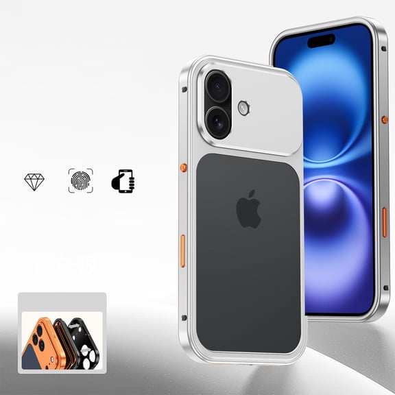 Metal Shockproof Bumper Frame for iPhone 16, Magnetic PC Protective Frame with Speaker Dust Cover, Snap Buckle Switch and Fine Hole Camera Protective Ring, Silver