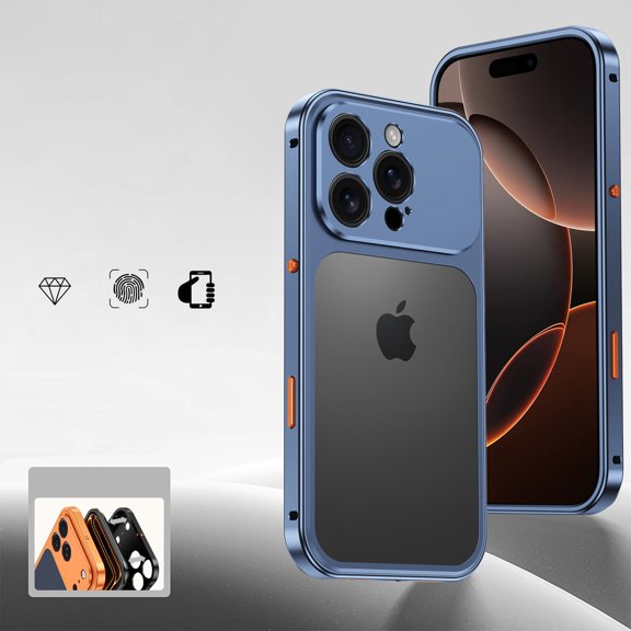 Metal Shockproof Bumper Frame for iPhone 16 Pro, Magnetic PC Protective Frame with Speaker Dust Cover, Snap Buckle Switch and Fine Hole Camera Protective Ring, Blue