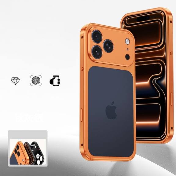 Metal Shockproof Bumper Frame for iPhone 17 Pro Max, Magnetic PC Protective Frame with Speaker Dust Cover, Snap Buckle Switch and Fine Hole Camera Protective Ring, Orange