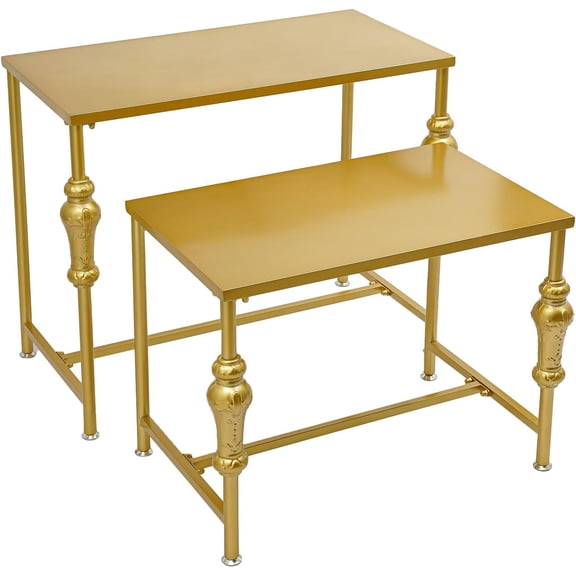 Metal Shoe Handbag Display Stand, 2 Pieces Retail Nesting Display Tables, Extra Large Boutique Display Riser Shelf, Standing Clothing Shoes Display Rack for Retail Stores, Clothing Stores (2Pcs-Gold)