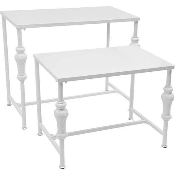 Metal Shoe Handbag Display Stand, 2Pcs Retail Nesting Display Tables, Heavy Duty Boutique Display Riser Shelf Modern Standing Clothing Shoes Display Rack for Retail Stores, White