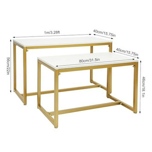 Metal Shoe Handbag Display Stand, Heavy Duty Nesting Tables 2 Piece Set, Modern Boutique Nesting Tables Display Riser Shelf for Retail Stores, Iron and Wood, Gold