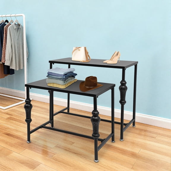 Metal Shoe Handbag Display Stand, Set of 2 Industrial Retail Display Tables Nesting Tables, Boutique Display Tables for Home Clothing Shop (Black)