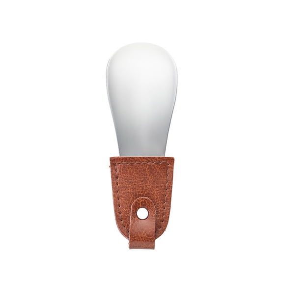 Metal Shoe Horn For Elderly And Pregnancy Assistance Antislip Curved Faux Leather Handle Stainless Steel Shoe Helper