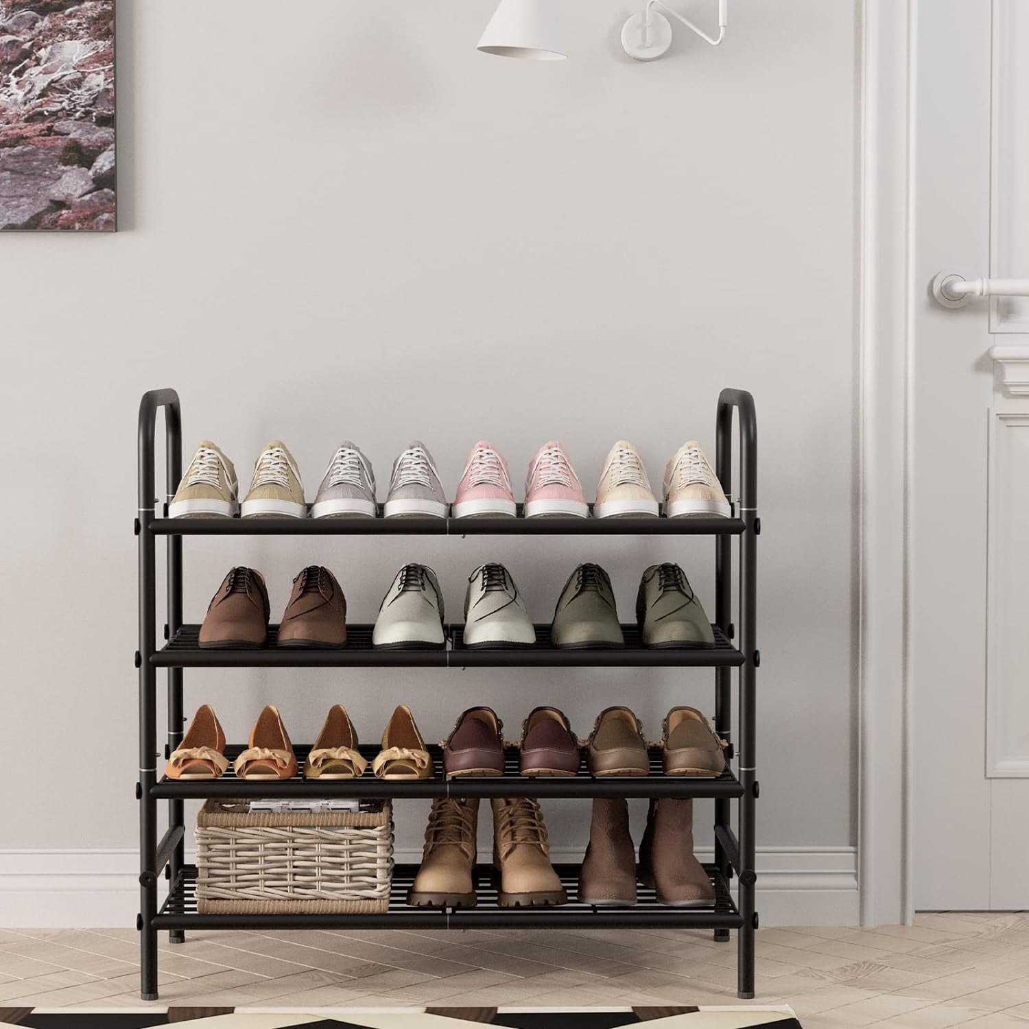 Metal Shoe Rack 4 Tiers Black Iron Mesh Freestanding Shoe Organizer ...