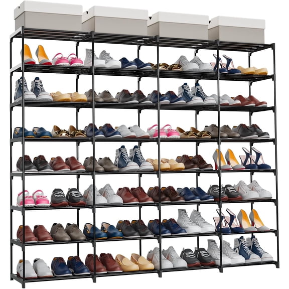 Metal Shoe Rack Large Capacity 4 Rows 8 Tier 56-64 Pairs Shoes Boots Storage Organizer