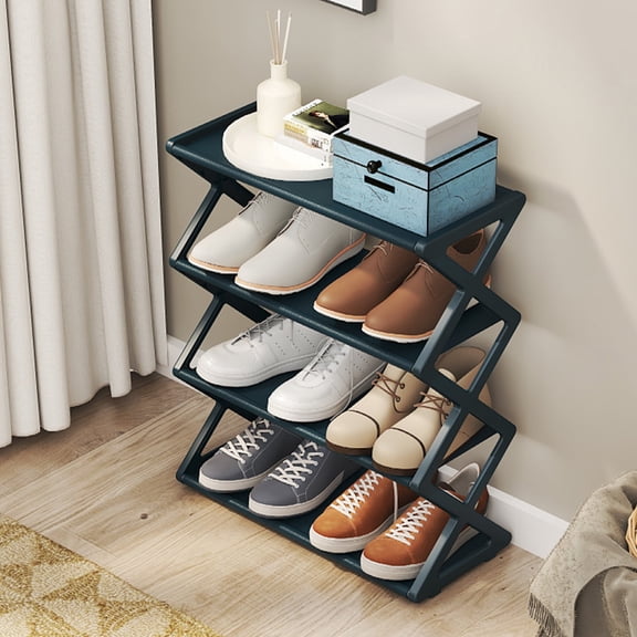 Metal Shoe Rack for Entryway, 3-Tier Black Plastic Storage Organizer Shelf, Durable Double Steel Tube, 19.5x16.5x7.3 Inch, Easy Clean