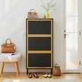 thumbnail image 1 of Metal Shoe Storage Cabinet with 3 Door, Freestanding Modern Shoe Storage Cabinet, Metal Rattan Shoe Rack, Black 3-Tier Shoe Cabinet for Entryway, Hallway, Living Room, Bedroom (Black), 1 of 8