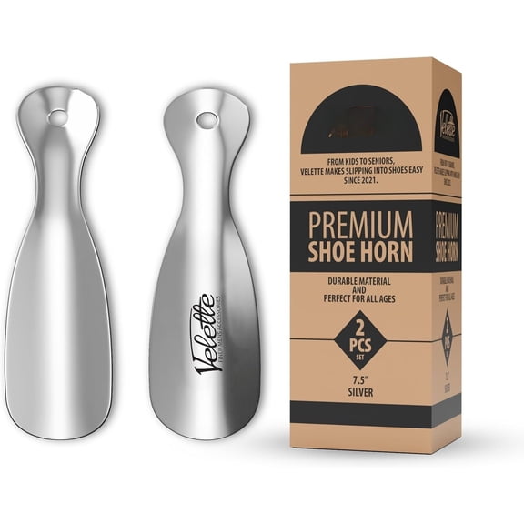 Metal Shoehorn - 2 Pack 7.5" Long Shoe Horn, Travel Shoe Horn for , Men & Women - Shoes Helper, Spoon, Travel Size Shoehorn for Boots, Shoes, Sneakers, Heels and