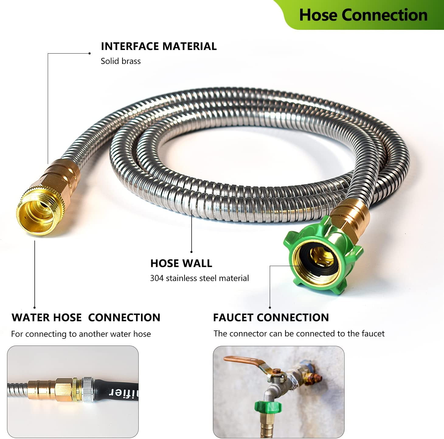 Metal Short Garden Hose 10 Ft 12 Ft, Flexible Stainless Steel Garden ...