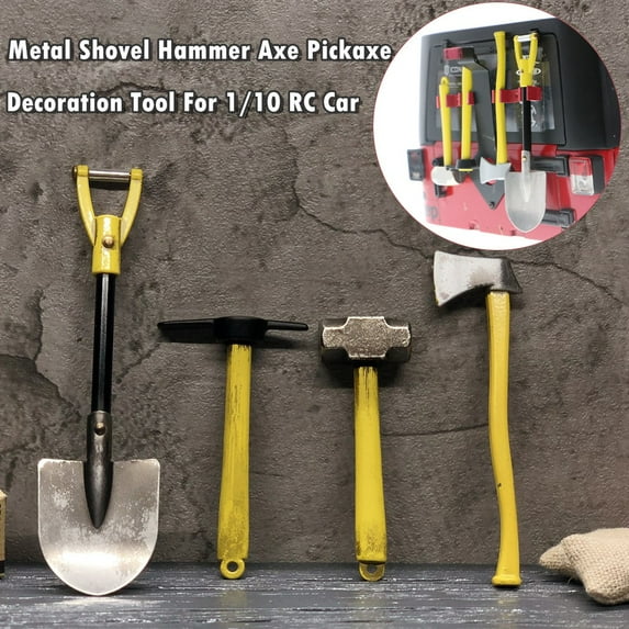 Metal Shovel Hammer Axe Pickaxe Decoration Tool Kit 4 - Piece Decorative Set For Rc Crawler Cars Scx10 -4 D90 Rc Vehicle Models