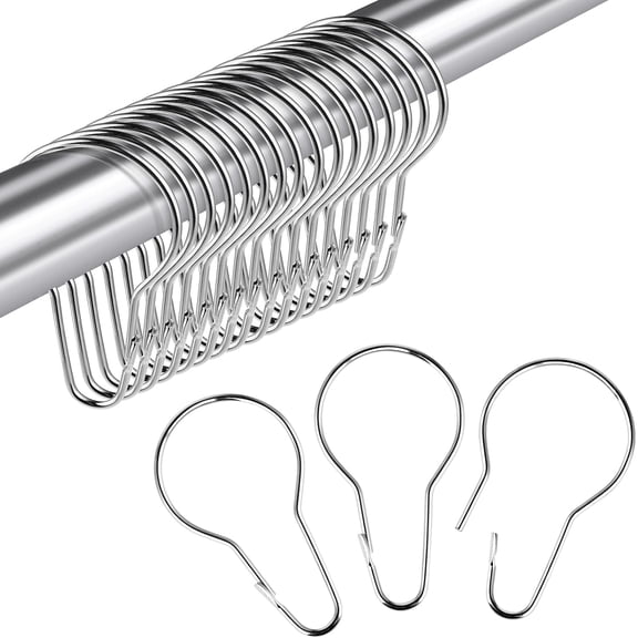 Metal Shower Curtain Hooks 30 Pcs Rust Proof Stainless Steel Silver Shower Curtain Style Hanging Clip Chain Hooks for Bathroom Reusable Shower Curtain Hangers Sorting