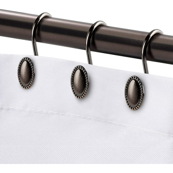 Metal Shower Curtain Hooks, Oil-Rubbed Bronze Rustproof Decorative Shower Curtain Rings for Bathroom, Curtain Hooks for Shower Liner, 12Pcs