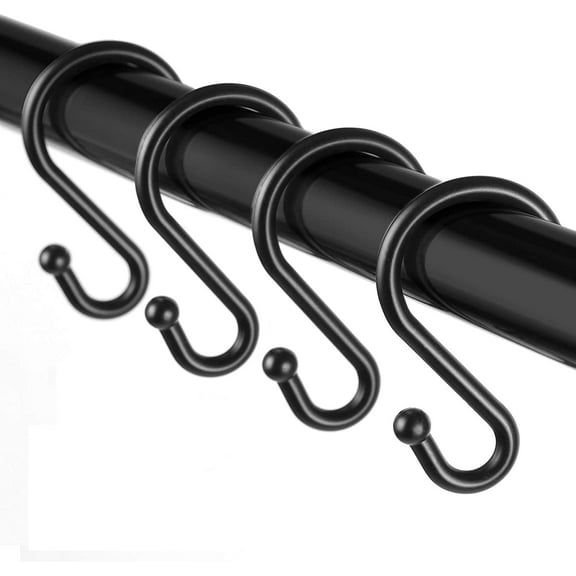 Metal Shower Curtain Hooks，Set of 12 Rings，Rust Resistant S Shaped Hooks Hangers for Shower Curtains, Kitchen Utensils, Clothing, Towels, etc. (Black)