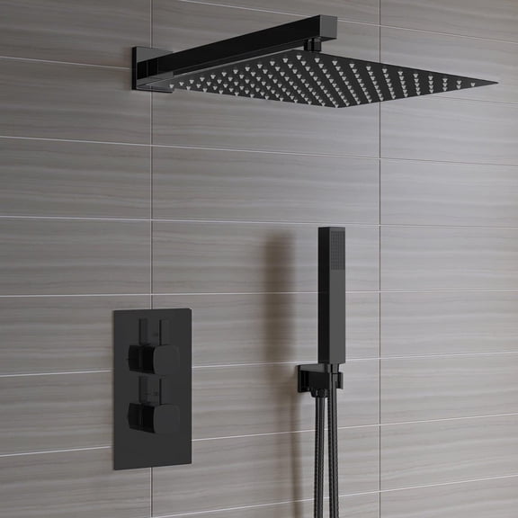 Extra Large Rain Shower Head - High Flow Square Rainfall Showerhead - Waterfall Full Body Coverage - Universal Ceiling or Wall Mount (16 * 12 Inch Rectangle, Matte Black)