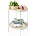thumbnail image 1 of All Metal Side Table, 2 Tier Anti Rust End Table with Imitation Rattan Pattern on Removable Trays, Round Table for Living Room, Small Nightstand for Bedroom 20.47 Inch x 16.54 Inch Pearl White, 1 of 17